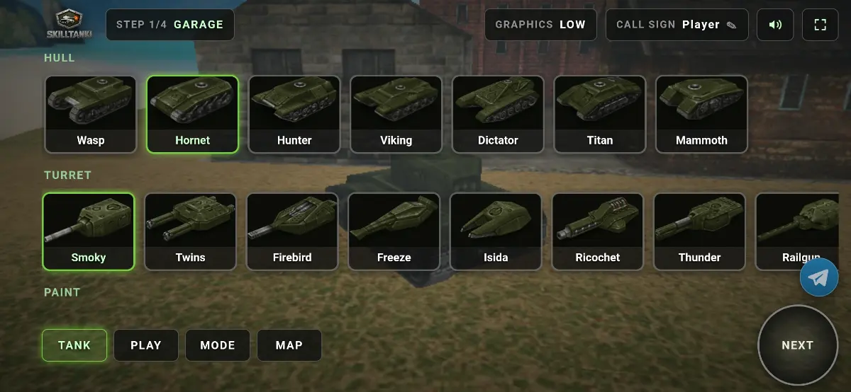 Mobile garage: hulls and turrets